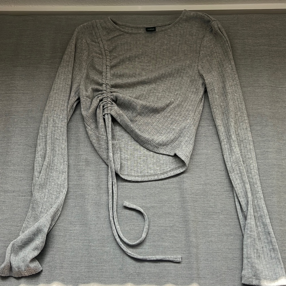 grey scrunch tie long sleeve